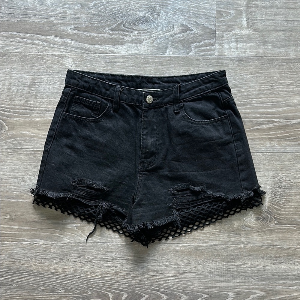 Blue Blush Black High-Waisted Distressed Black Jean Shorts